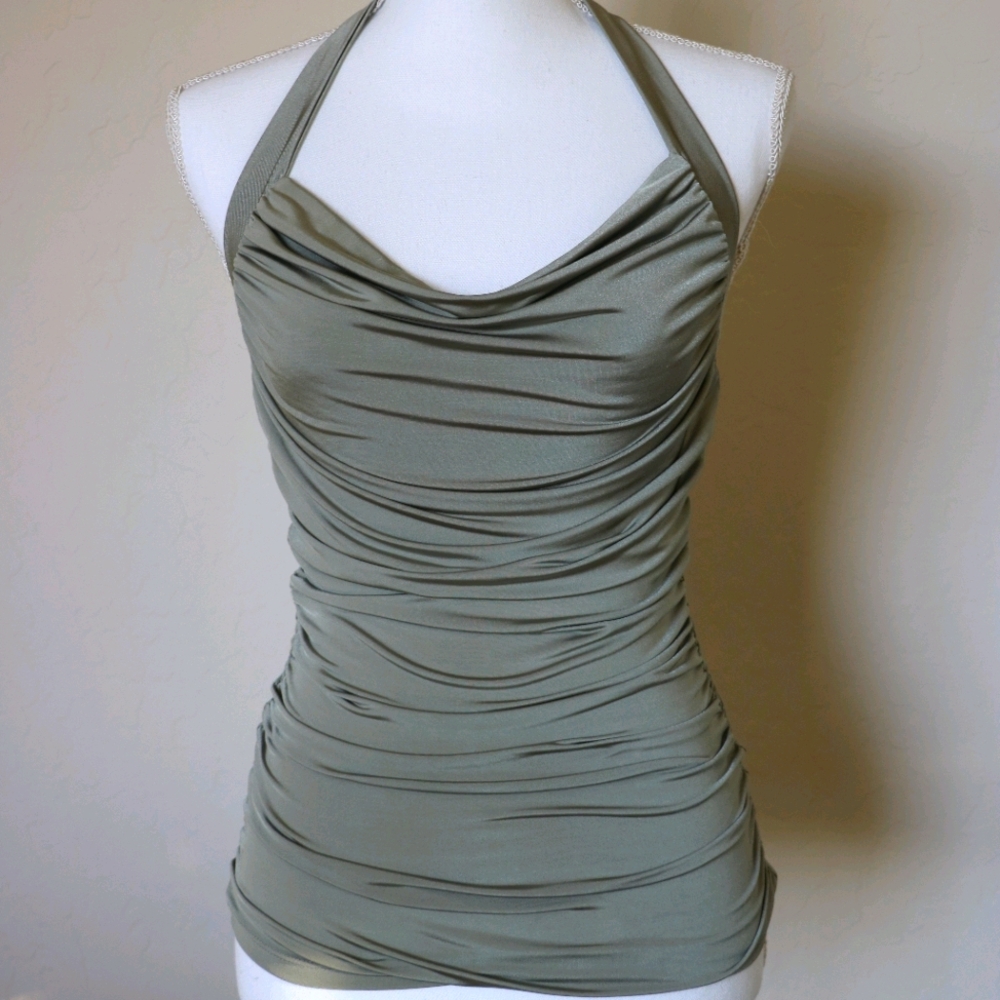 Olive Green Rouche Halter Top